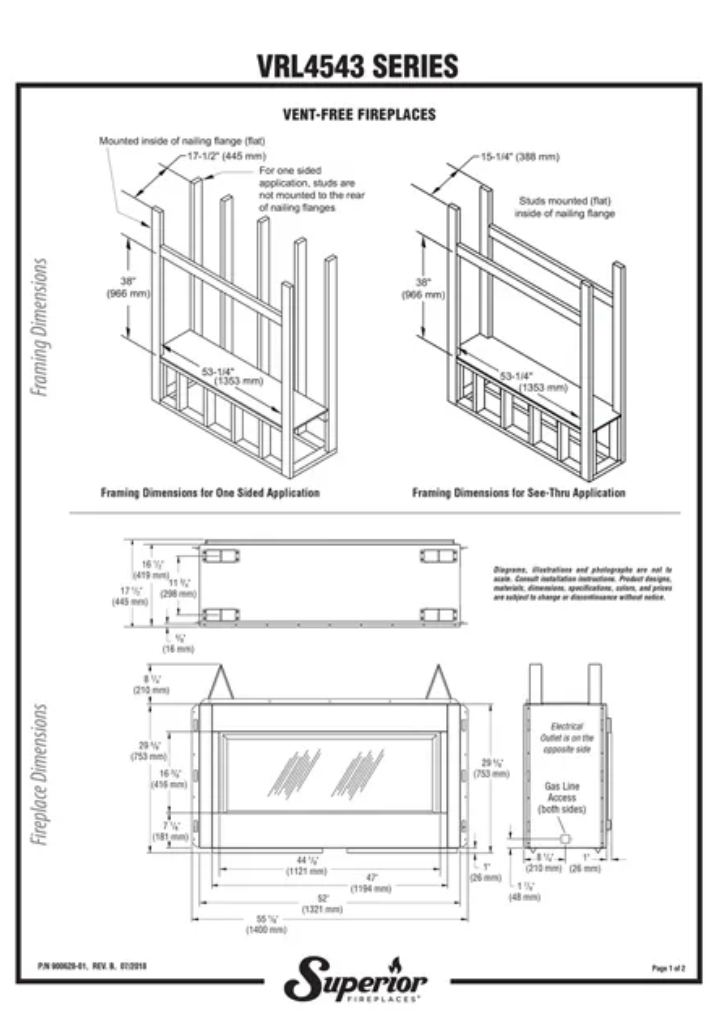 Superior VRL4543 43&quot; Contemporary Vent-Free Gas Fireplace