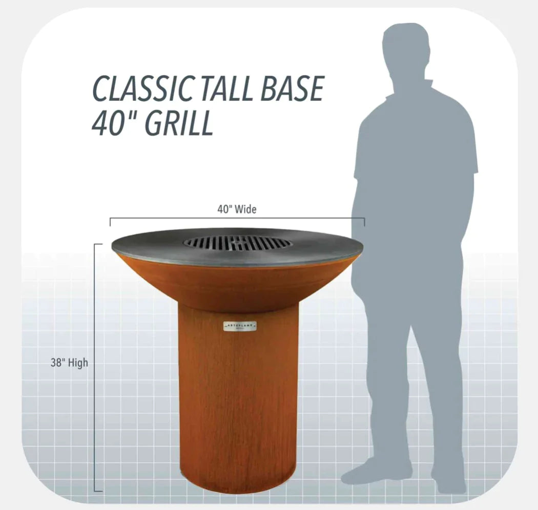 Arteflame Classic 40&quot; Grill with a High Round Base Starter Bundle With 2 Grilling Accessories.