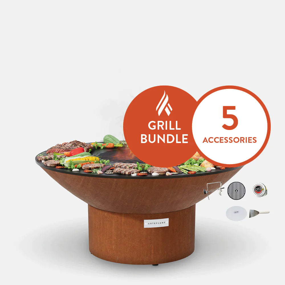 Arteflame Classic 40&quot; Grill with a Low Round Base Home Chef Bundle With 5 Grilling Accessories.